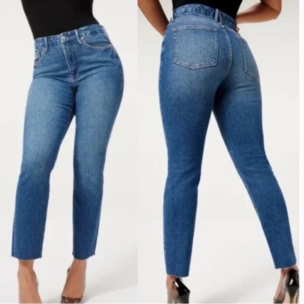 Good American Good Classic Raw Hem High Rise Jeans size 2/26 NWT Blue940